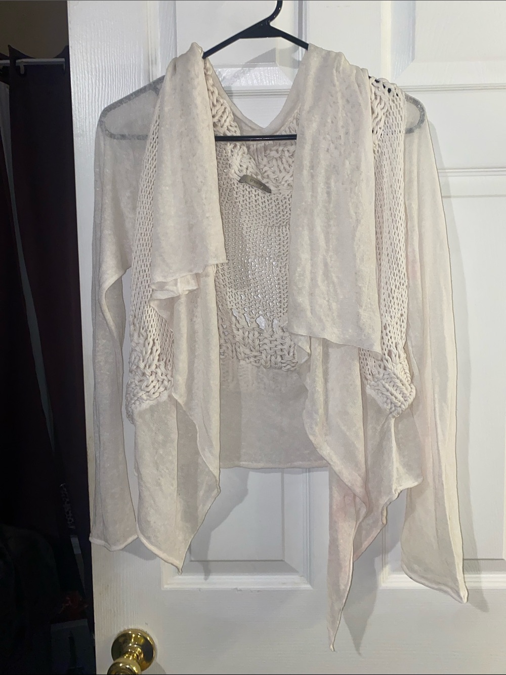 Light Cream Open-Front Knit Draped Women’s Sweater